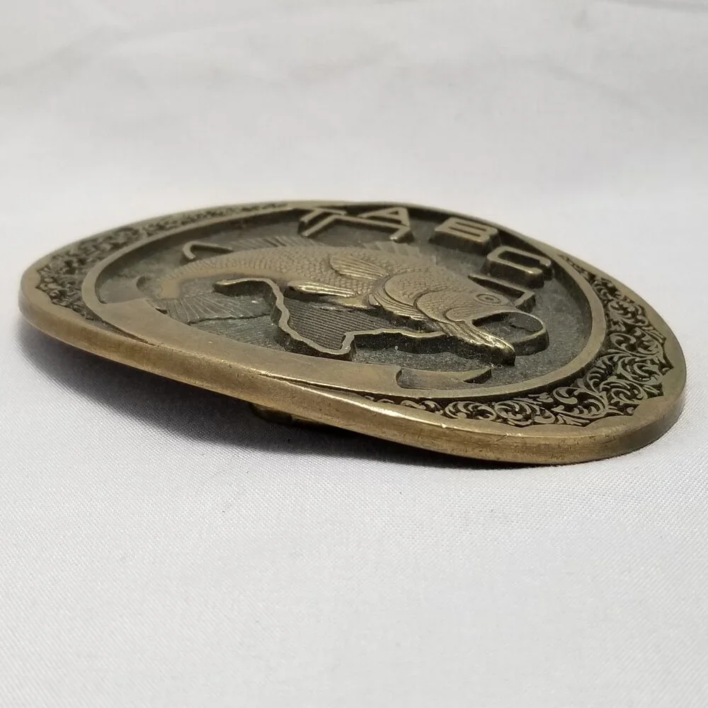 TABC‎ Texas Anglers Bass Club Brass Belt Buckle Fishing Western Style
